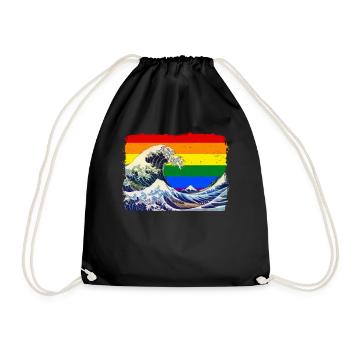 Gay Pride Rainbow Flag Big Wave Off Kanagaw - Drawstring Bag - black - Front
