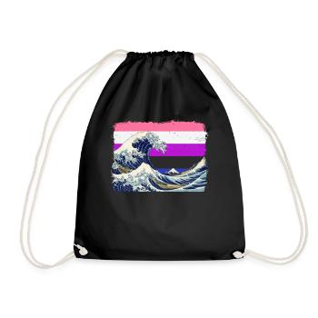 Gender Fluid Pride Flag Big Wave off Kanagawa - Drawstring Bag - black - Front