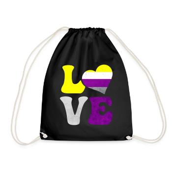 Nicht-binäre Stolz Flagge LIEBE Herz LGBTQ - Turnbeutel - Schwarz - Vorne