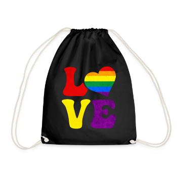 Gay Pride Rainbow Flag LOVE Heart LGB - Drawstring Bag - black - Front