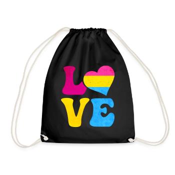 Pansexual Pride Pan Flag LOVE Heart LGBTQ - Drawstring Bag - black - Front