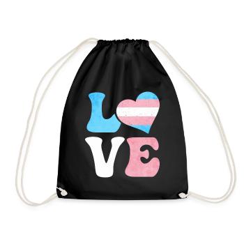 Transgender Stolz Trans Flagge LIEBE Herz LGBTQ - Turnbeutel - Schwarz - Vorne