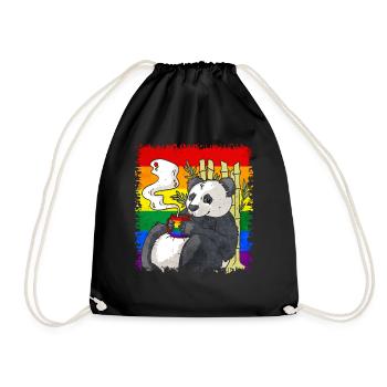 Homosexuell Stolz Regenbogen Flagge Panda Kaffee S - Turnbeutel - Schwarz - Vorne