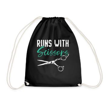 Runs with scissors barbershop hair clipper barber - Drawstring Bag - black - Front