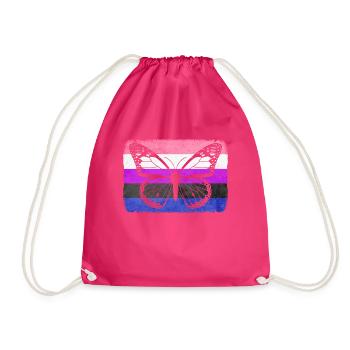 Gender Fluid Pride Flag Butterfly Sublte - Drawstring Bag - fuchsia - Front