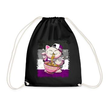 Asexual Pride Ass Flag Japanese Ramen Cat - Drawstring Bag - black - Front