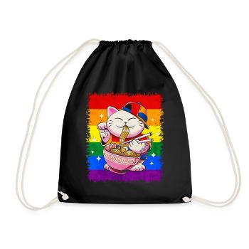 Gay Pride Rainbow Flag Japanese Ram - Drawstring Bag - black - Front