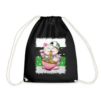 Demiromantic Pride Flag Japanese Ramen Kat - Drawstring Bag - black - Front