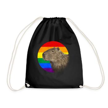 Gay Pride Rainbow Flag Capybara Sublt - Drawstring Bag - black - Front