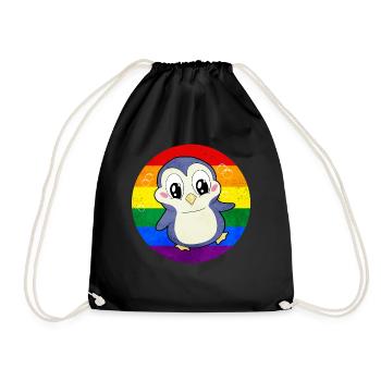 Homosexuell Stolz Regenbogen Flagge Pinguin Sublte - Turnbeutel - Schwarz - Vorne