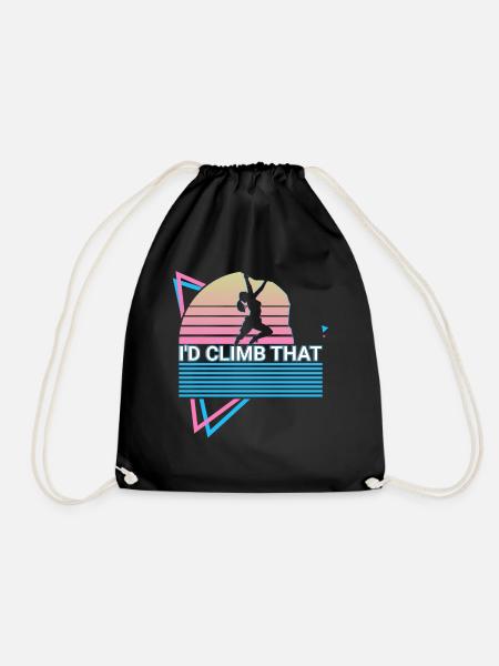 Rock Climbing Rock Climber Retro - Drawstring Bag - black