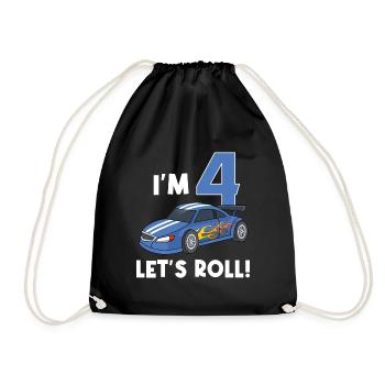 Children's birthday car racing car / 4 years - Drawstring Bag - black - Front