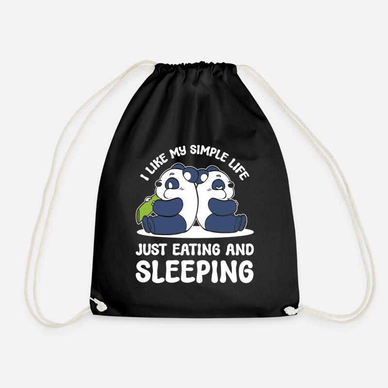 Panda Eating and Sleeping Panda Fan - Drawstring Bag - black