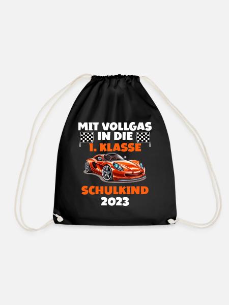 Mit Vollgas in 1. Klasse Endlich Schulkind 2023 - Turnbeutel - Schwarz