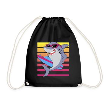 Hai Surfbrett, lustiges Surfer Design - Turnbeutel - Schwarz - Vorne