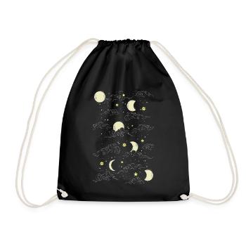 Whimsigoth Celestial Moon Star Pattern - Drawstring Bag - black - Front