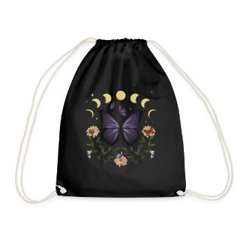 Cottagecore Monarch Butterfly Flowers Moon Phase - Drawstring Bag - black - Front