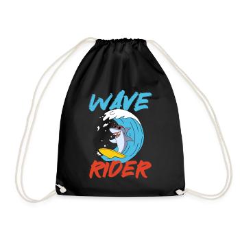 Surfers Shark Surfers Beach Summer Holiday Surfing - Drawstring Bag - black - Front
