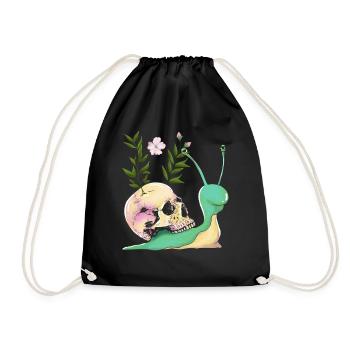 Dark Cottagecore Aesthetic Kawaii Snails - Drawstring Bag - black - Front