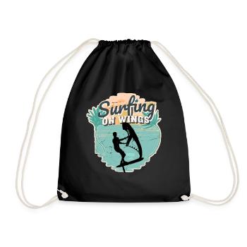Surfing on Wings Hydrofoil Wingfoil Wingfoiling - Drawstring Bag - black - Front