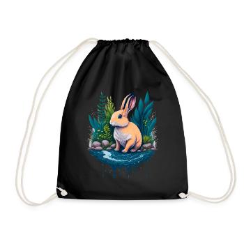 Beautiful illustration of a rabbit - Drawstring Bag - black - Front