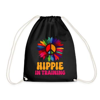 Funny Hippie Peace Groovy - Drawstring Bag - black - Front