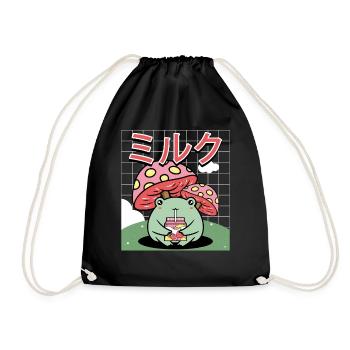 Cottagecore Aesthetic Japanese Kawaii Frog - Drawstring Bag - black - Front