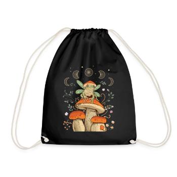 Cottagecore Aesthetic Frog Mushroom Moon Phase - Drawstring Bag - black - Front