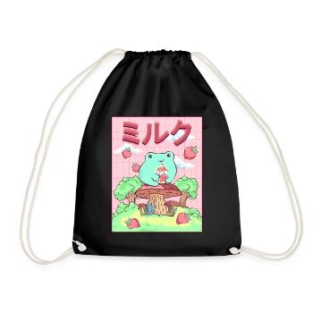 Cottagecore Aesthetic Japanese Kawaii Frog - Drawstring Bag - black - Front