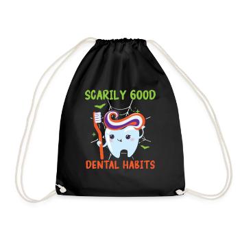 Frighteningly good dental care habits. - Drawstring Bag - black - Front