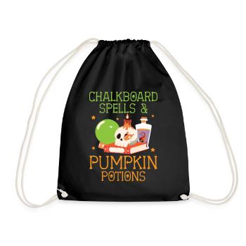 Chalkboard Magic & Pumpkin Potions Halloween - Drawstring Bag - black - Front