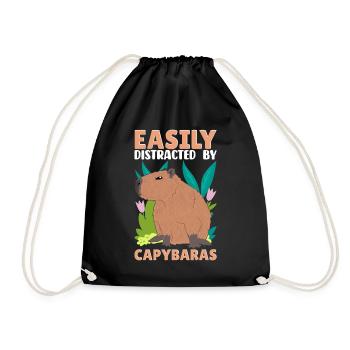 Funny Easily distracted by capybaras - Drawstring Bag - black - Front