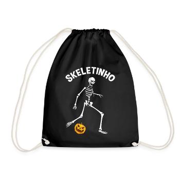 skeletinho halloween skeleton pumpkin soccer funny - Drawstring Bag - black - Front
