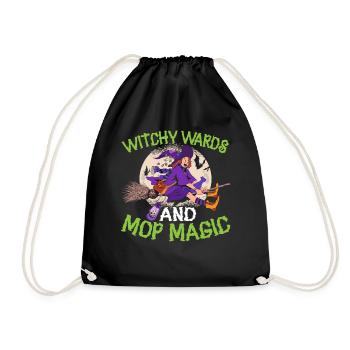 Witch Guardian and Mop Wizard Caretaker Halloween - Drawstring Bag - black - Front