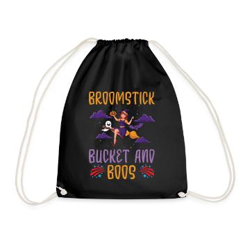 Broomstick Bucket and Boos Caretaker Halloween - Drawstring Bag - black - Front