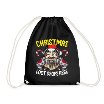 Weihnachten Loot Drops hier Gaming Weihnachten - Turnbeutel - Schwarz - Vorne