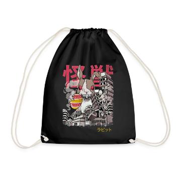 Kaiju Rabbit Japanese Anime Monster Easter Egg - Drawstring Bag - black - Front