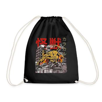Kaiju Big Floppa Japanese Anime Monster Caracal - Drawstring Bag - black - Front