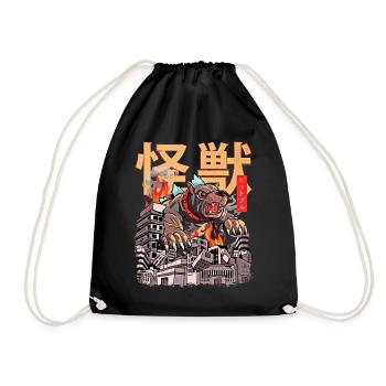 Kaiju Pitbull Japanese Anime Monster Dog - Drawstring Bag - black - Front