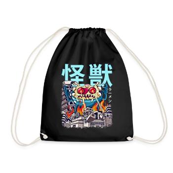 Kaiju Ramen Japanese Anime Monster Noodles - Drawstring Bag - black - Front