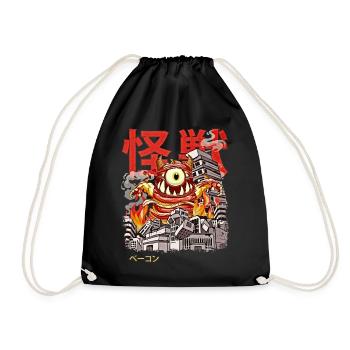 Kaiju Bacon Japanese Anime Monster Eyeball - Drawstring Bag - black - Front