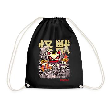 Kaiju Maneki Neko Japanese Anime Monster Luck - Drawstring Bag - black - Front