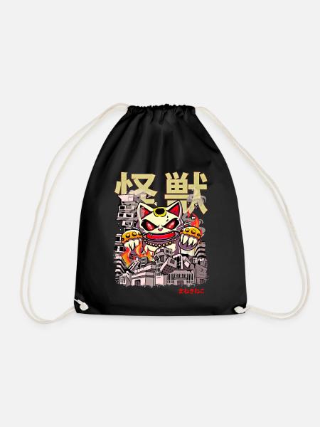 Kaiju Maneki Neko Japanischer Anime Monster Glücks - Turnbeutel - Schwarz