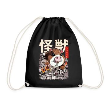 Kaiju Guinea Pig Japanese Anime Monster Nage - Drawstring Bag - black - Front