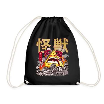Kaiju Cheese Japanese Anime Monster Cheddar - Drawstring Bag - black - Front