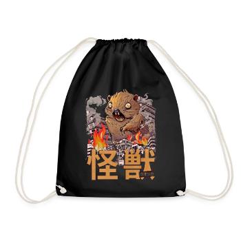 Kaiju Quokka Japanese anime monster - Drawstring Bag - black - Front