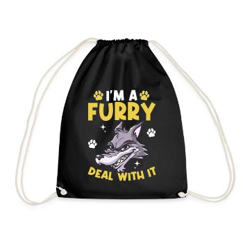 Furry Fandom Fursona Fursuit Wolf - Drawstring Bag - black - Front