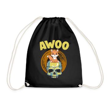 Furry Fandom Fursona Fursuit Fox - Drawstring Bag - black - Front