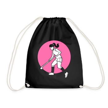 Girl Field Hockey -Spieler Athlet Hockey -Spieler - Turnbeutel - Schwarz - Vorne