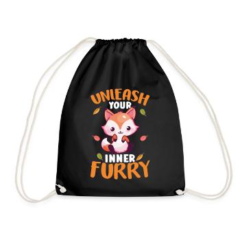 Furry Fandom Fursona Fursuit Fox - Drawstring Bag - black - Front